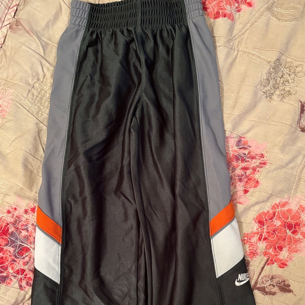 Nike Kids Green Joggers with Gray and Orange Stripes